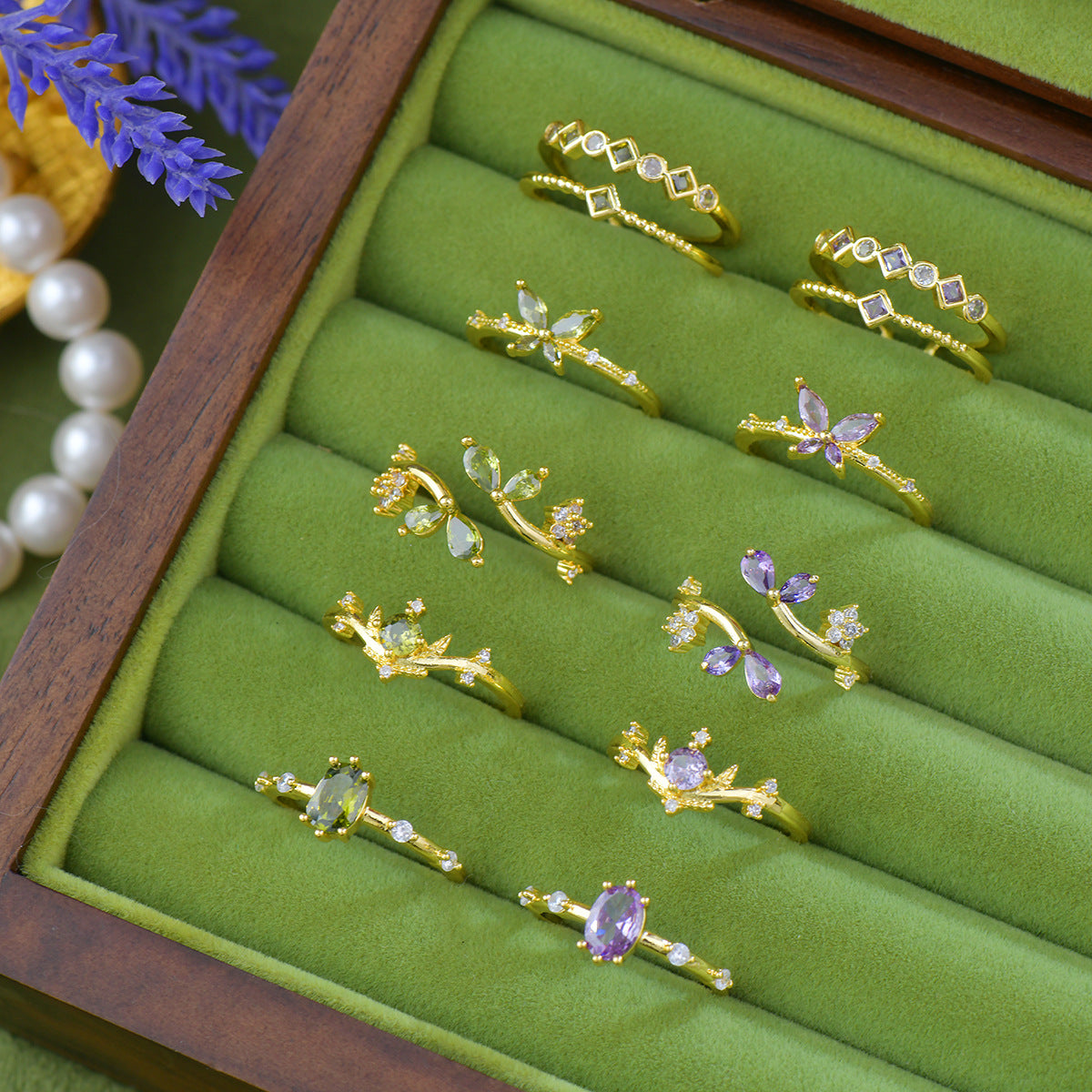 French Style Zircon Butterfly Open Ring