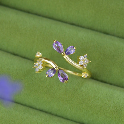 French Style Zircon Butterfly Open Ring