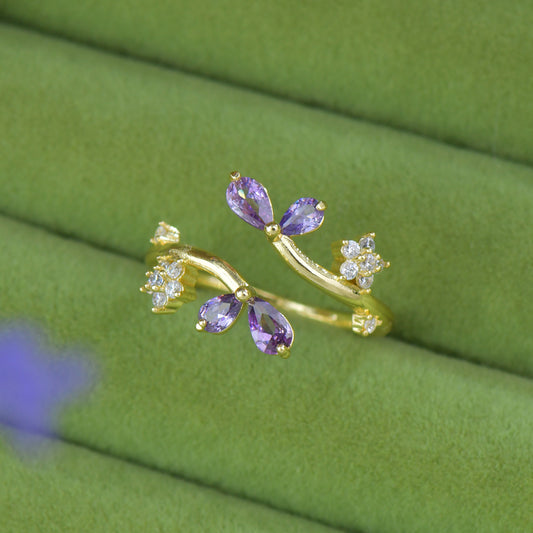 French Style Zircon Butterfly Open Ring
