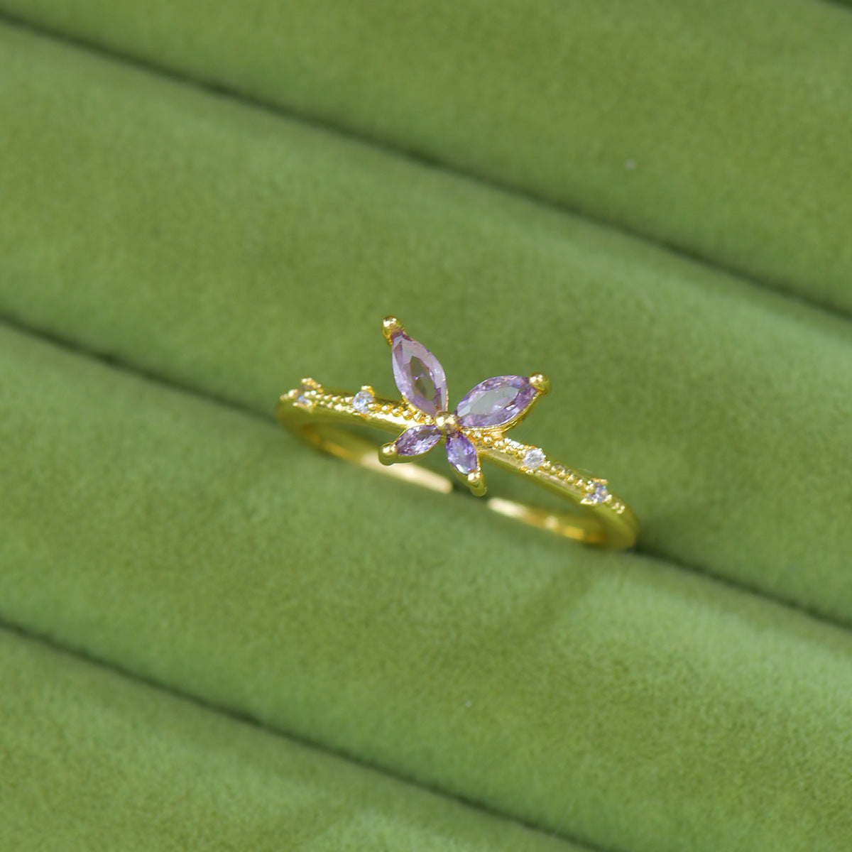 French Style Zircon Butterfly Open Ring