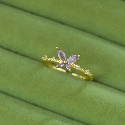 French Style Zircon Butterfly Open Ring