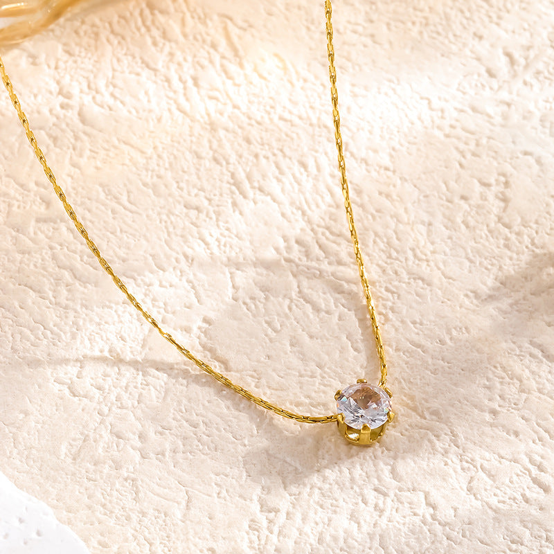 French Style Zircon Titanium Steel Earrings Necklace Set