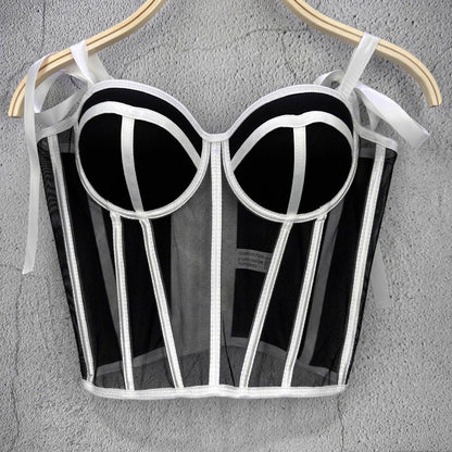 French Sweet Spicy Strap Camisole Women Fishbone Waist Top