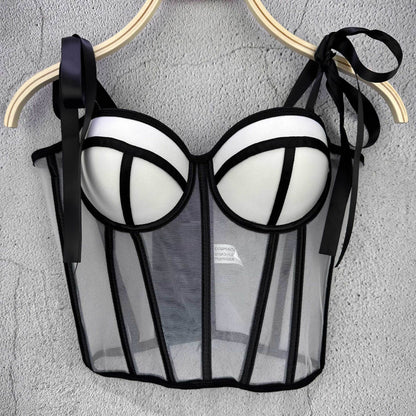 French Sweet Spicy Strap Camisole Women Fishbone Waist Top
