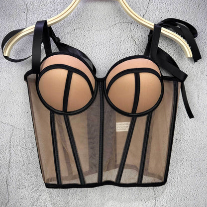 French Sweet Spicy Strap Camisole Women Fishbone Waist Top