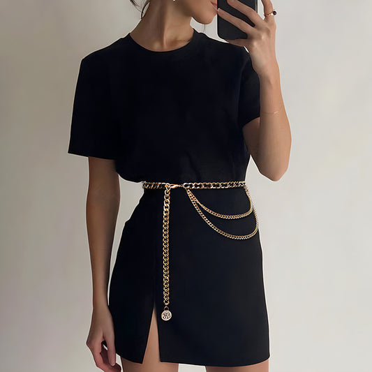 French Thin Metal Braided Waist Chain Belt