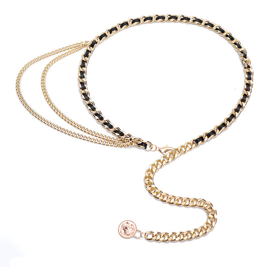 French Thin Metal Braided Waist Chain Belt