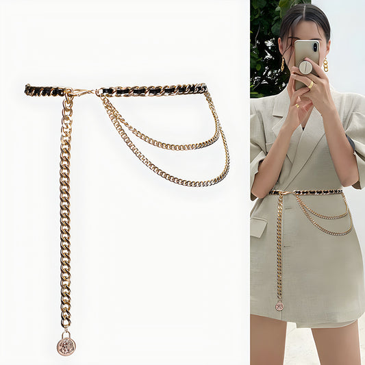French Thin Metal Braided Waist Chain Belt