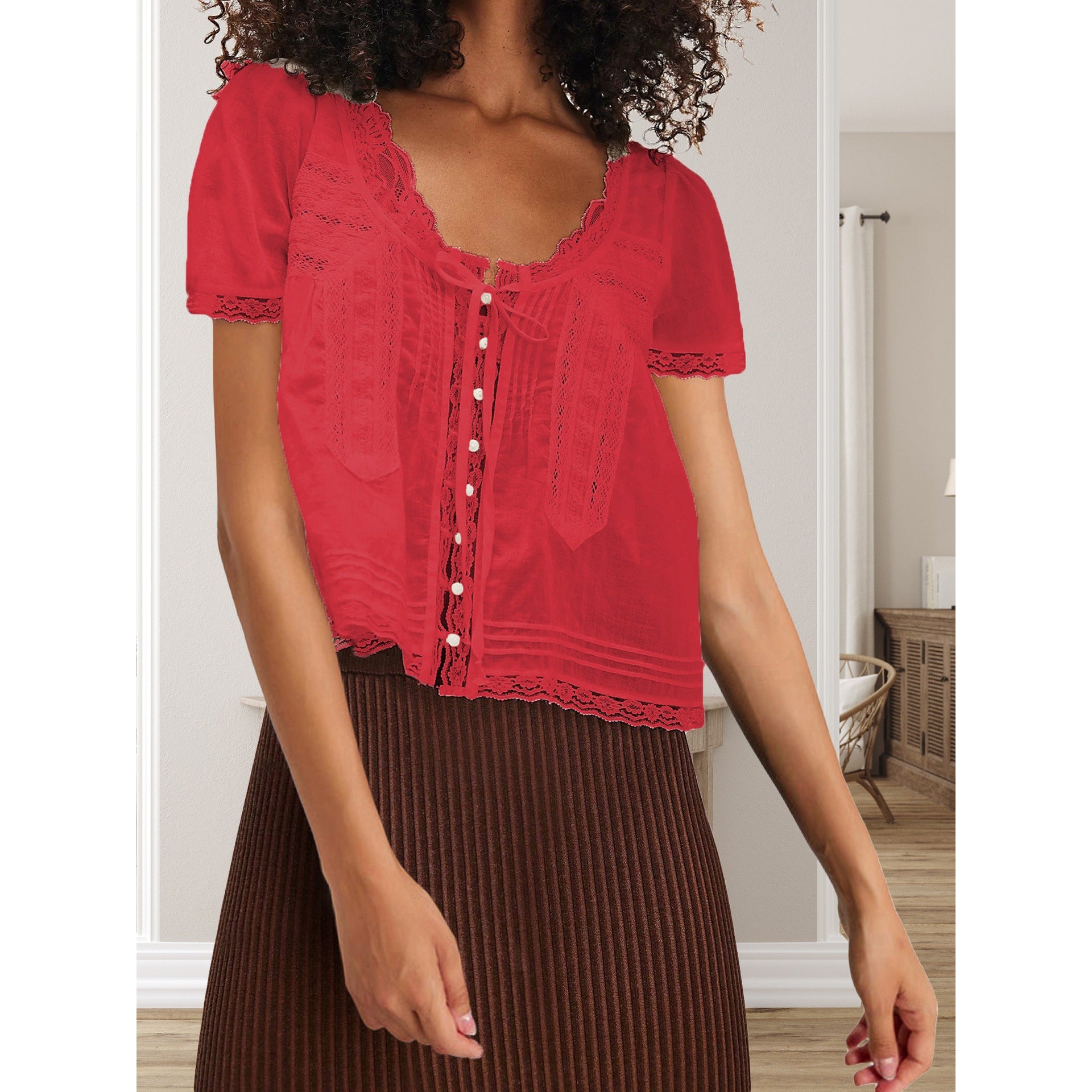 French Tie Lace Blouse