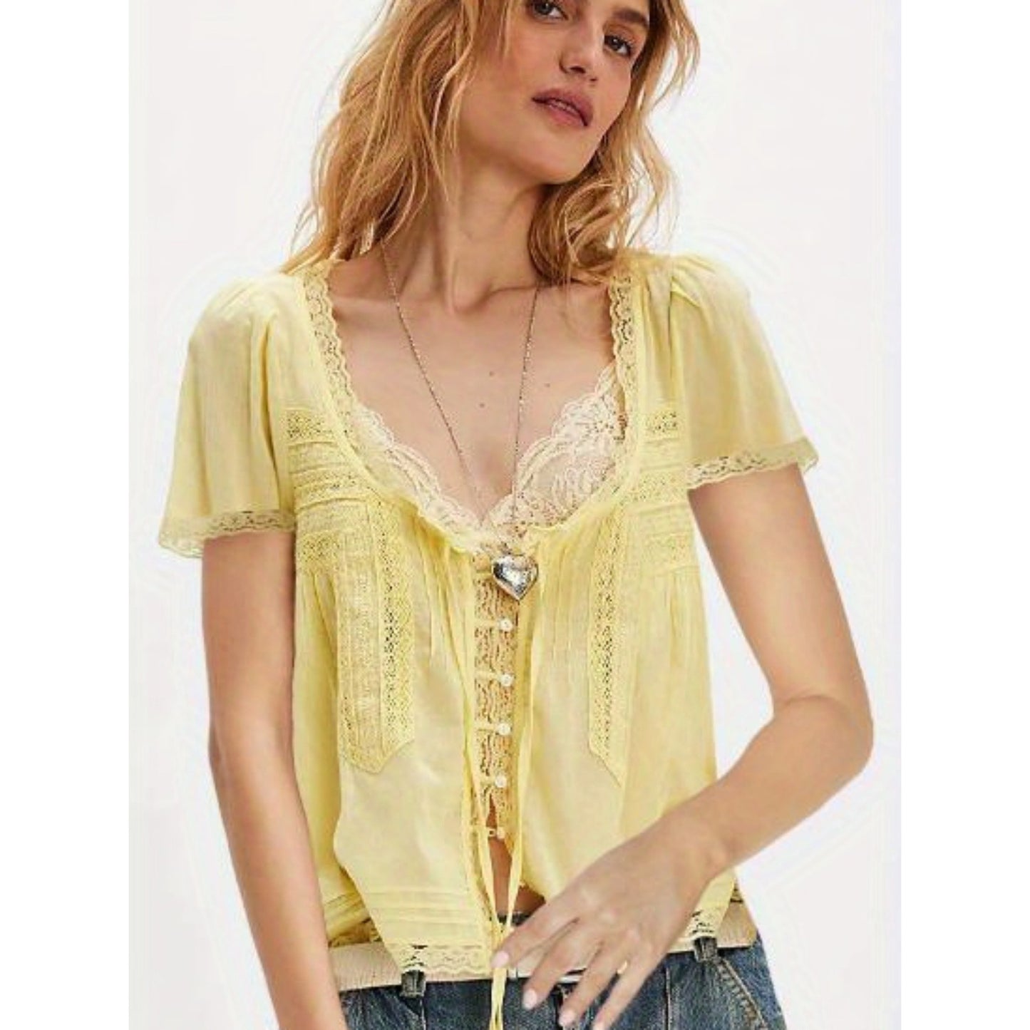 French Tie Lace Blouse