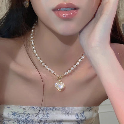 French Vintage Rose Pearl Necklace for Women