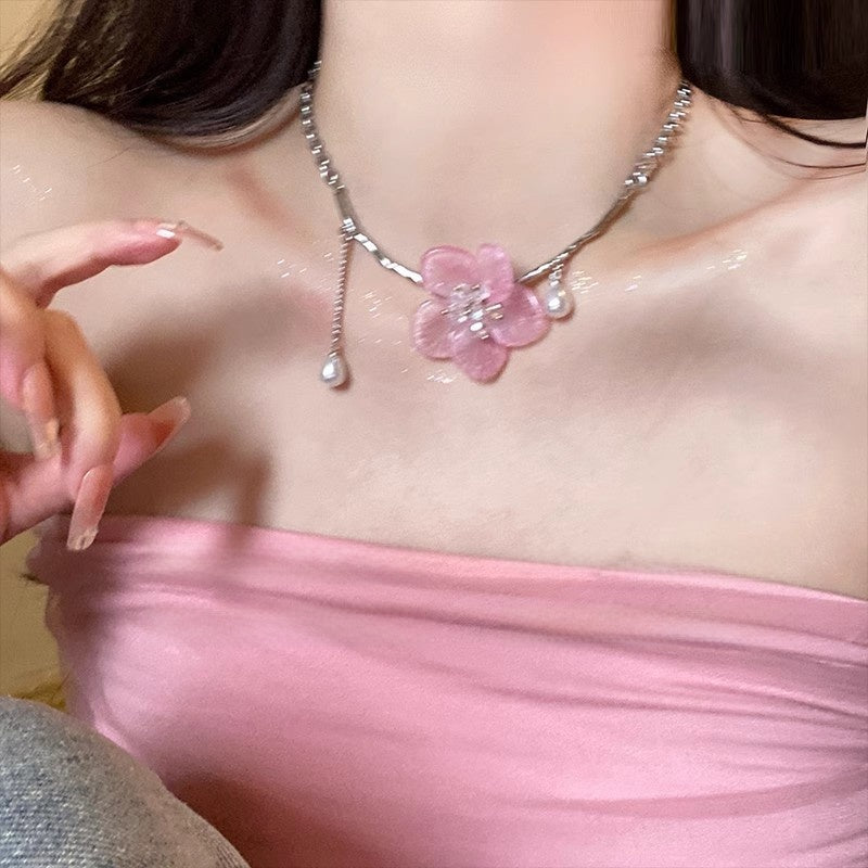French Vintage Rose Pearl Necklace for Women