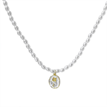 French Vintage Rose Pearl Necklace for Women