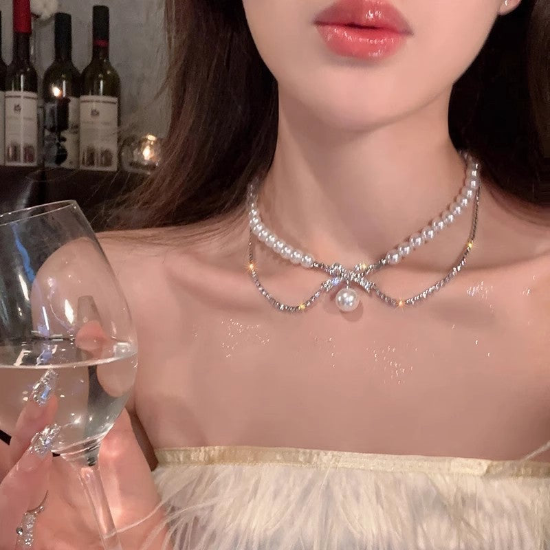 French Vintage Rose Pearl Necklace for Women