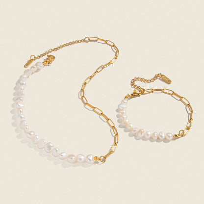 Freshwater Pearl Half Chain Necklace with Gold Plating