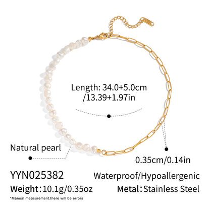 Freshwater Pearl Half Chain Necklace with Gold Plating