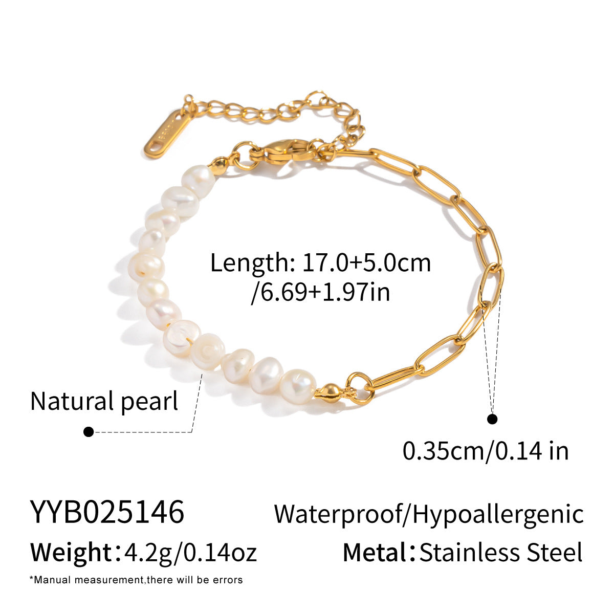 Freshwater Pearl Half Chain Necklace with Gold Plating
