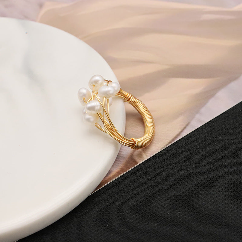 Freshwater Pearl Wire Wrap Ring Gold Electroplated