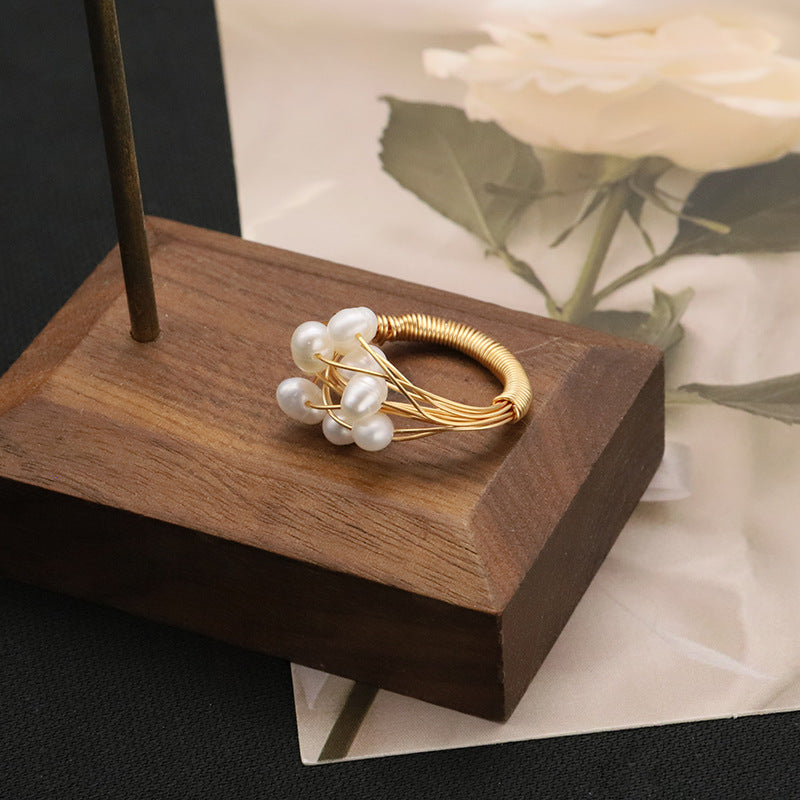 Freshwater Pearl Wire Wrap Ring Gold Electroplated