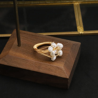 Freshwater Pearl Wire Wrap Ring Gold Electroplated
