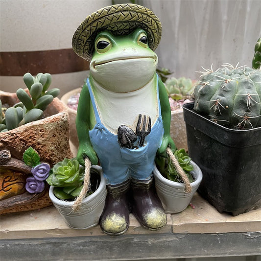 Frog Holding Succulent Flower Pot Resin Garden Decor