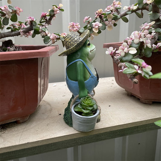 Frog Holding Succulent Flower Pot Resin Garden Decor