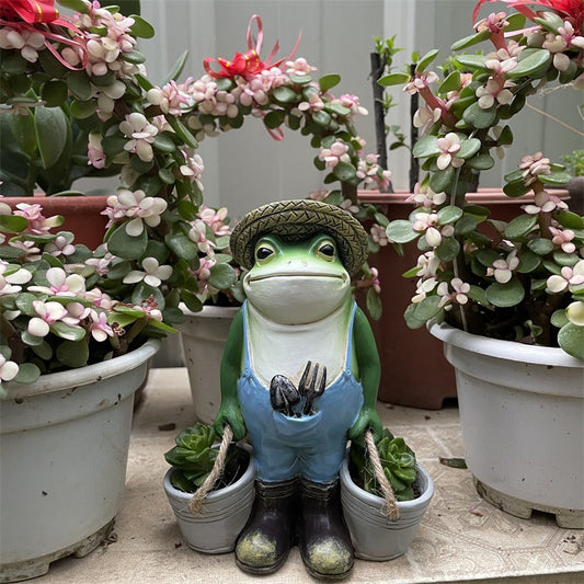 Frog Holding Succulent Flower Pot Resin Garden Decor
