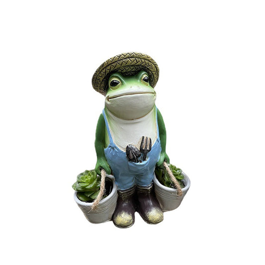 Frog Holding Succulent Flower Pot Resin Garden Decor