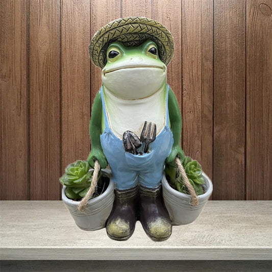 Frog Holding Succulent Flower Pot Resin Garden Decor