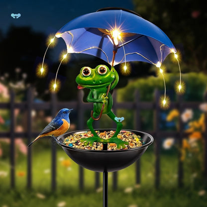 Frog Umbrella Solar Lawn Lamp Bird Feeder