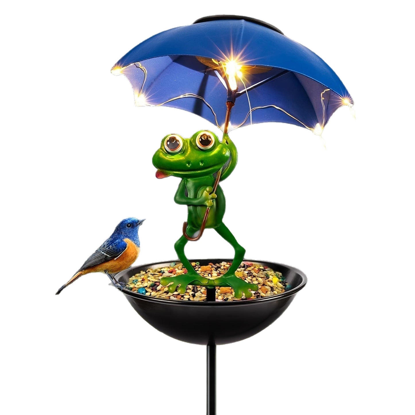Frog Umbrella Solar Lawn Lamp Bird Feeder