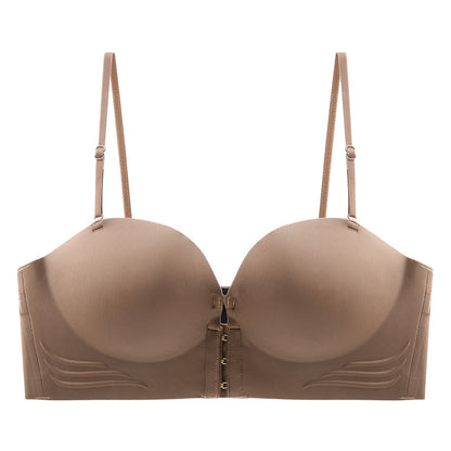 Front-buttoned strapless gathering bra