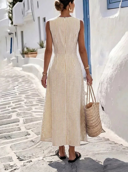 Front Cross-Tie Striped Sleeveless Dress