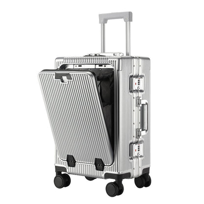 Front Opening Aluminum Frame Luggage Case with USB Charging