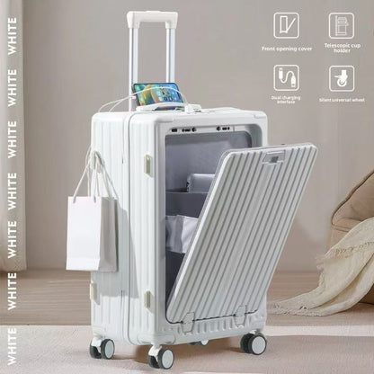 Front Opening Suitcase with Cup Holder and USB Charging