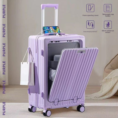 Front Opening Suitcase with Cup Holder and USB Charging