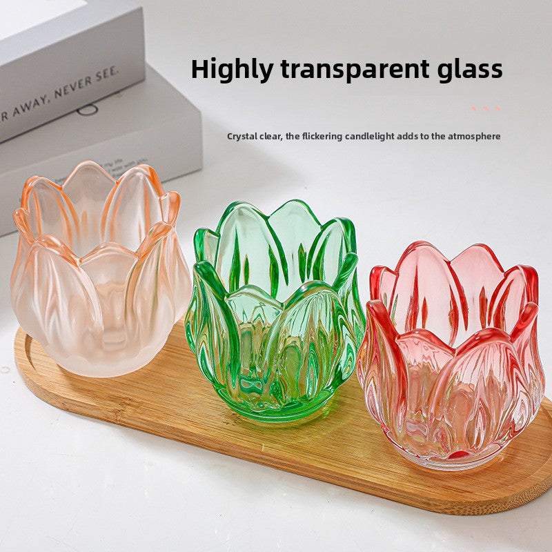 Frosted Glass Tulip Candle Holder