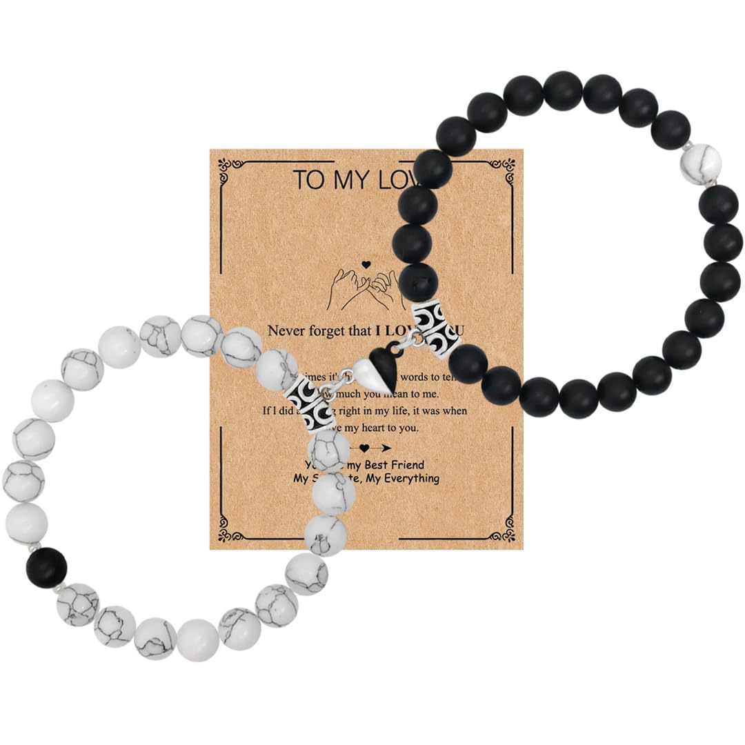 Frosted white turquoise couple bracelet