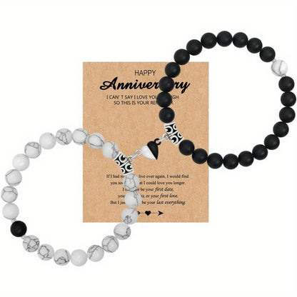 Frosted white turquoise couple bracelet