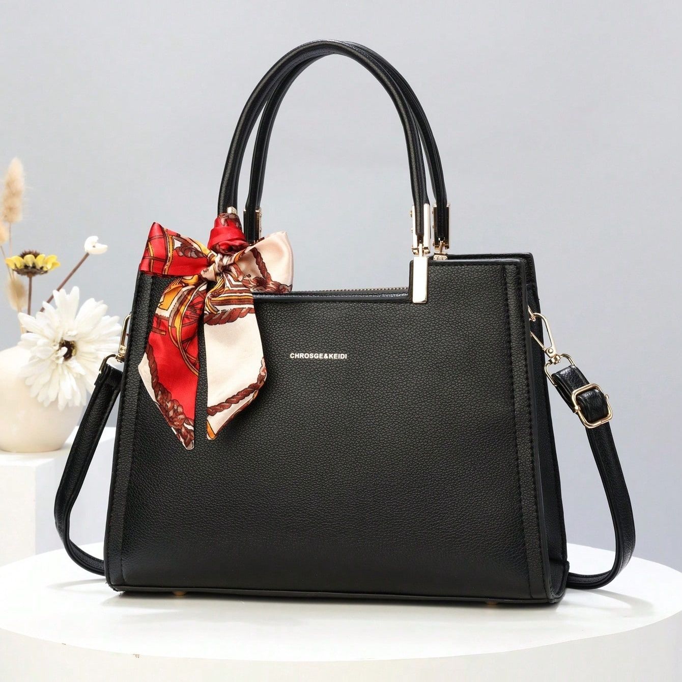Fuguiming Magenta PU Leather Bow Tie Handbag