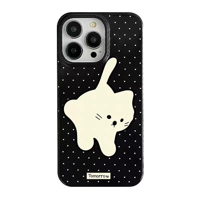 Full Screen Wave Dot White Cat Phone Case