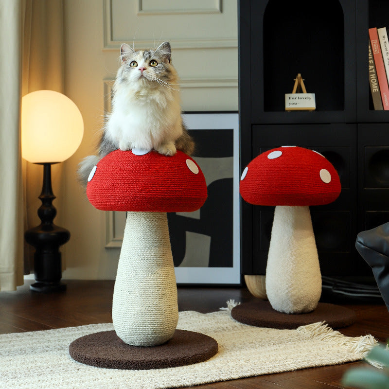 Full Sisal Red Mushroom Cat Scratching Board Cat Scratching Post Cat Toy Wear-Resistant and Chip-Resistant Vertical Integrated Cat Climbing and Claw Grinding