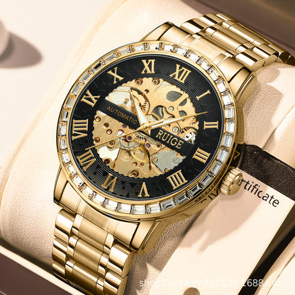 Fully automatic mechanical watch with open case design for men