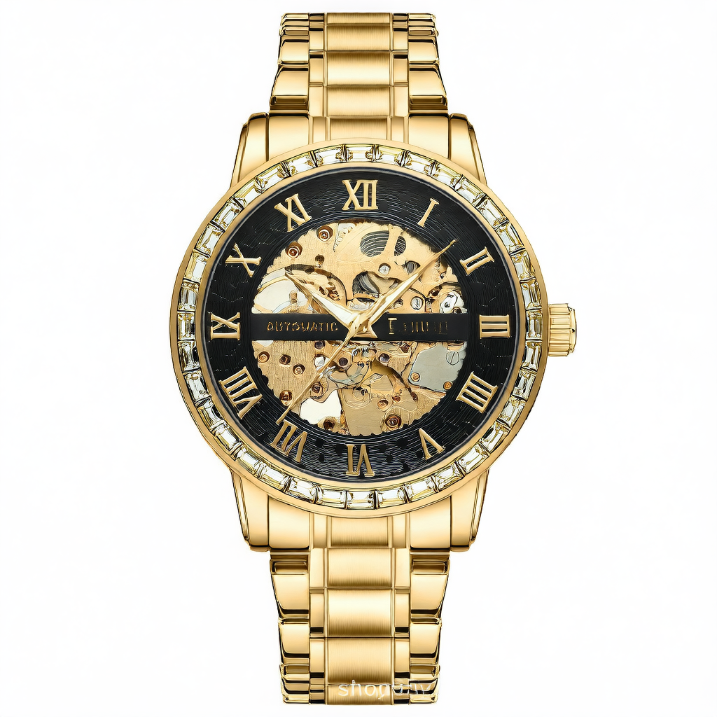Fully automatic mechanical watch with open case design for men