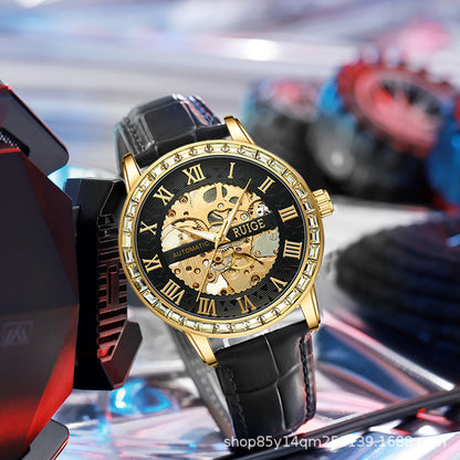 Fully automatic mechanical watch with open case design for men