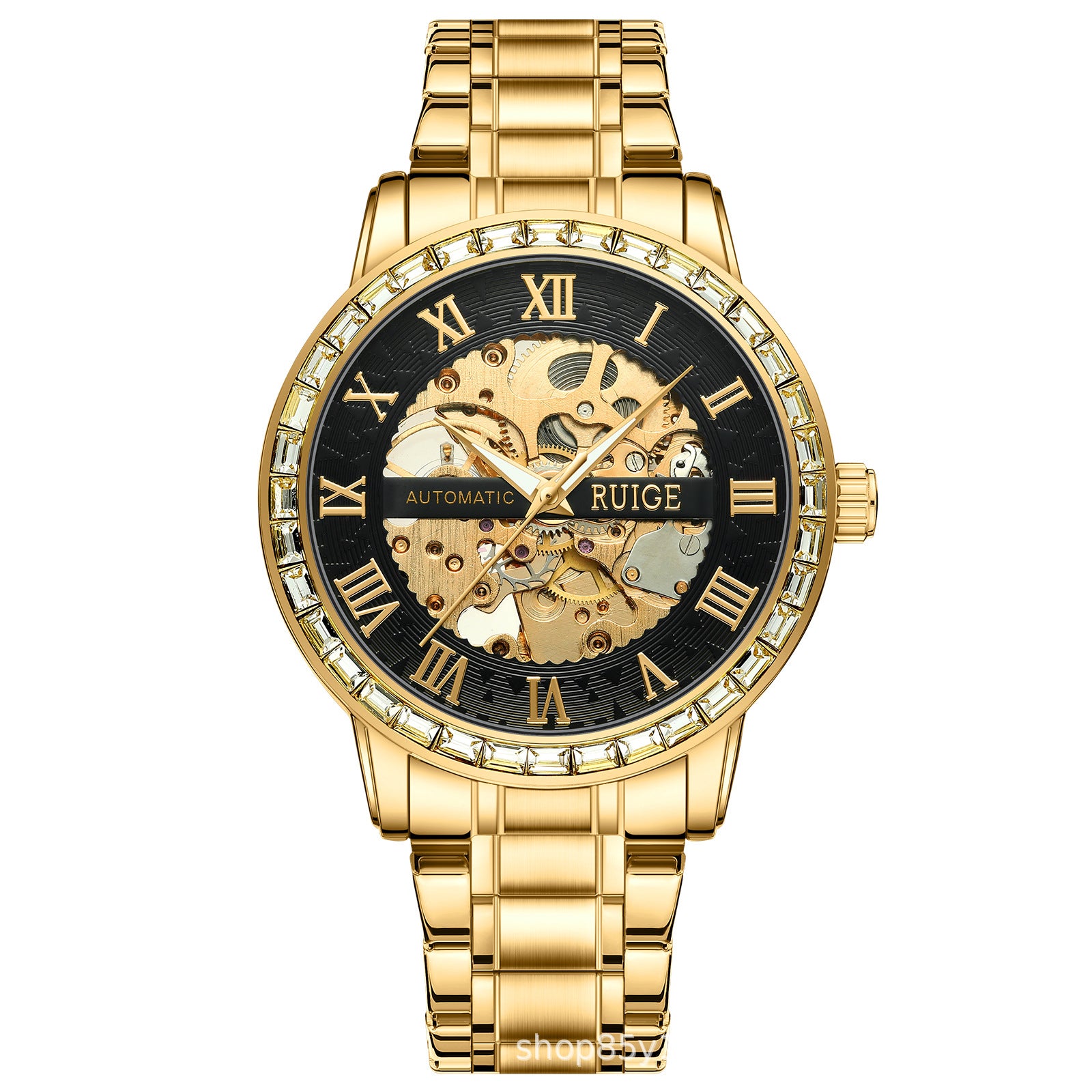 Fully automatic mechanical watch with open case design for men