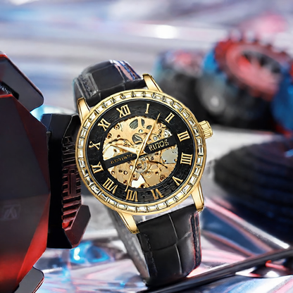 Fully automatic mechanical watch with open case design for men