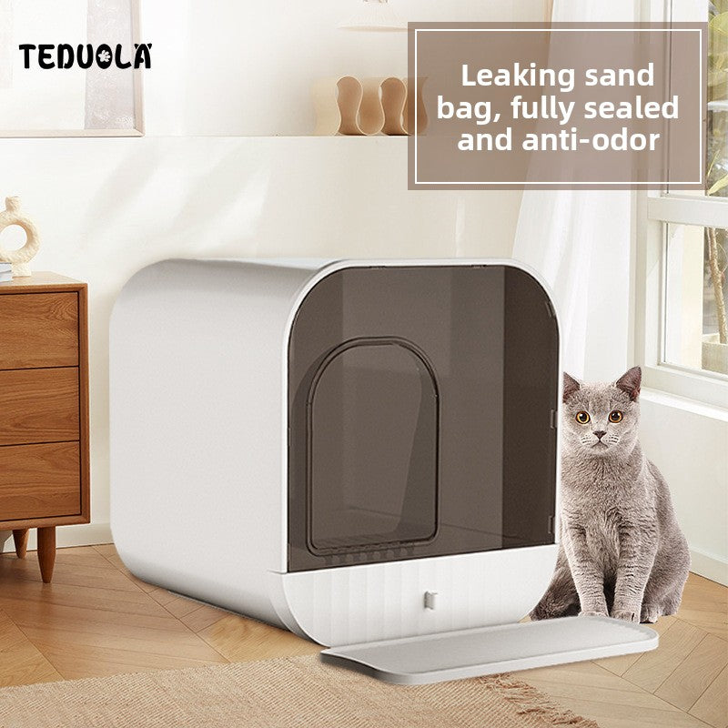 Fully enclosed cat litter box
