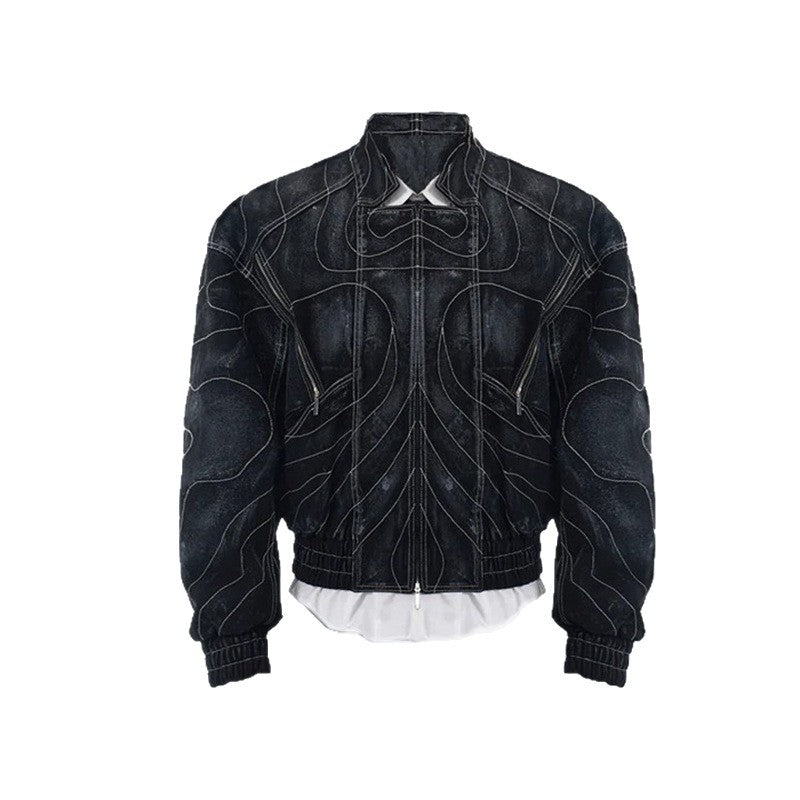 Functional style embroidered denim jacket