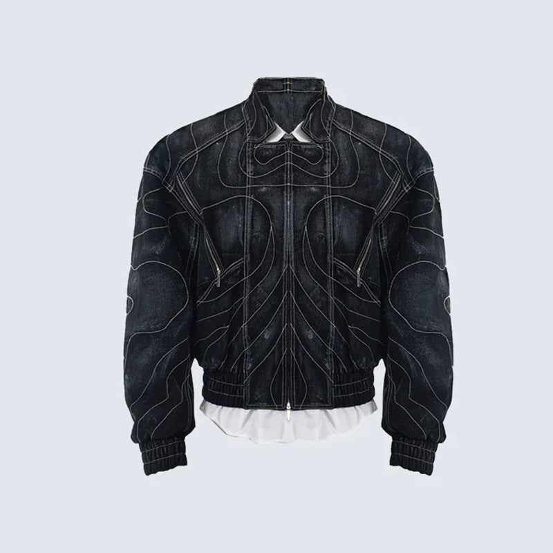 Functional style embroidered denim jacket